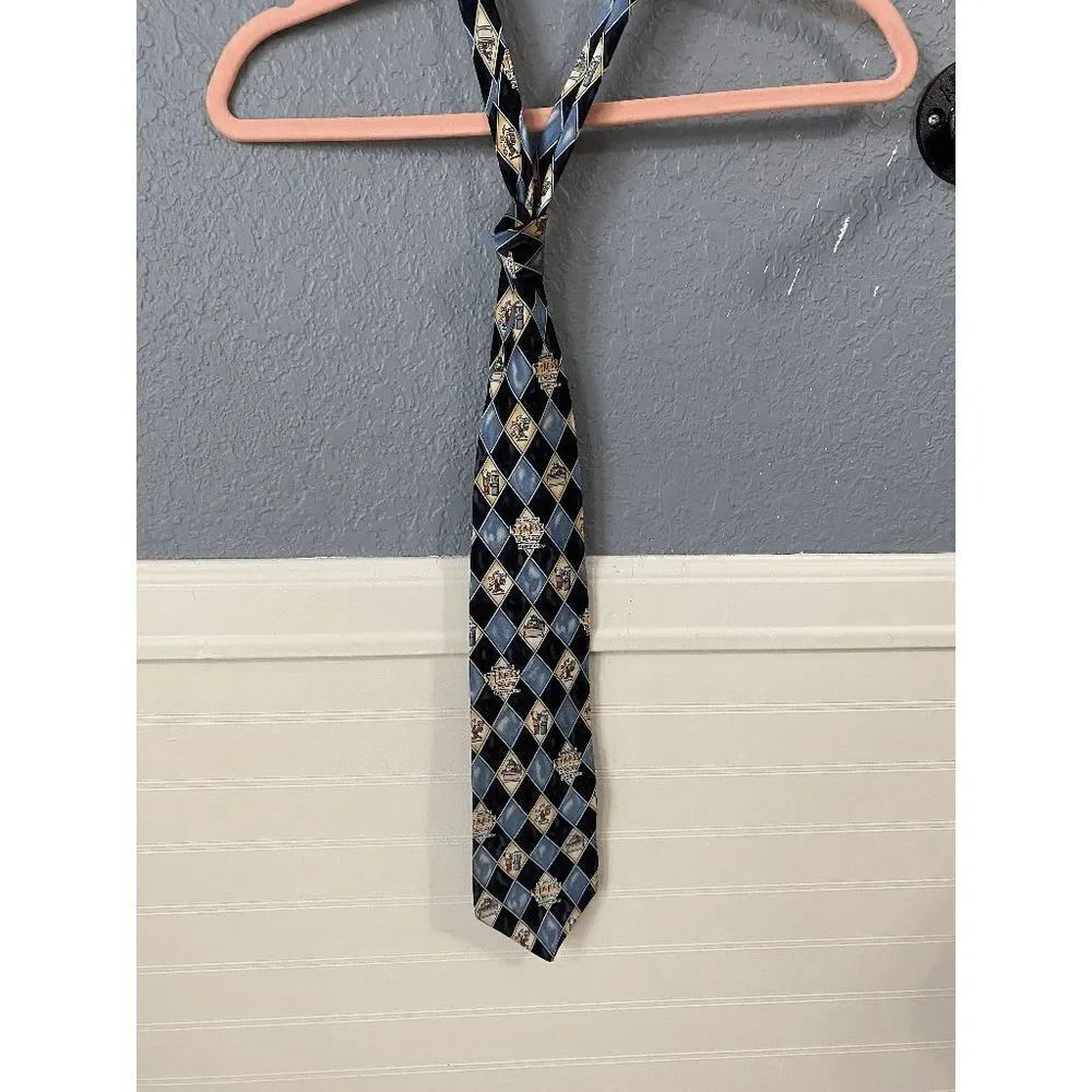 Shoebox Men’s Argyle Print Pure Silk Adjustable Neck Tie Blue & Black